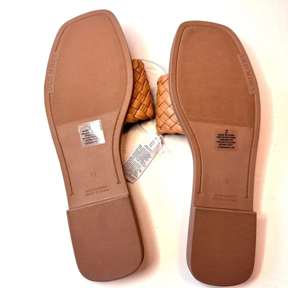 Old Navy Low Heel Woven  Braided Adobe Tan Braided Slide Sandals Size 10